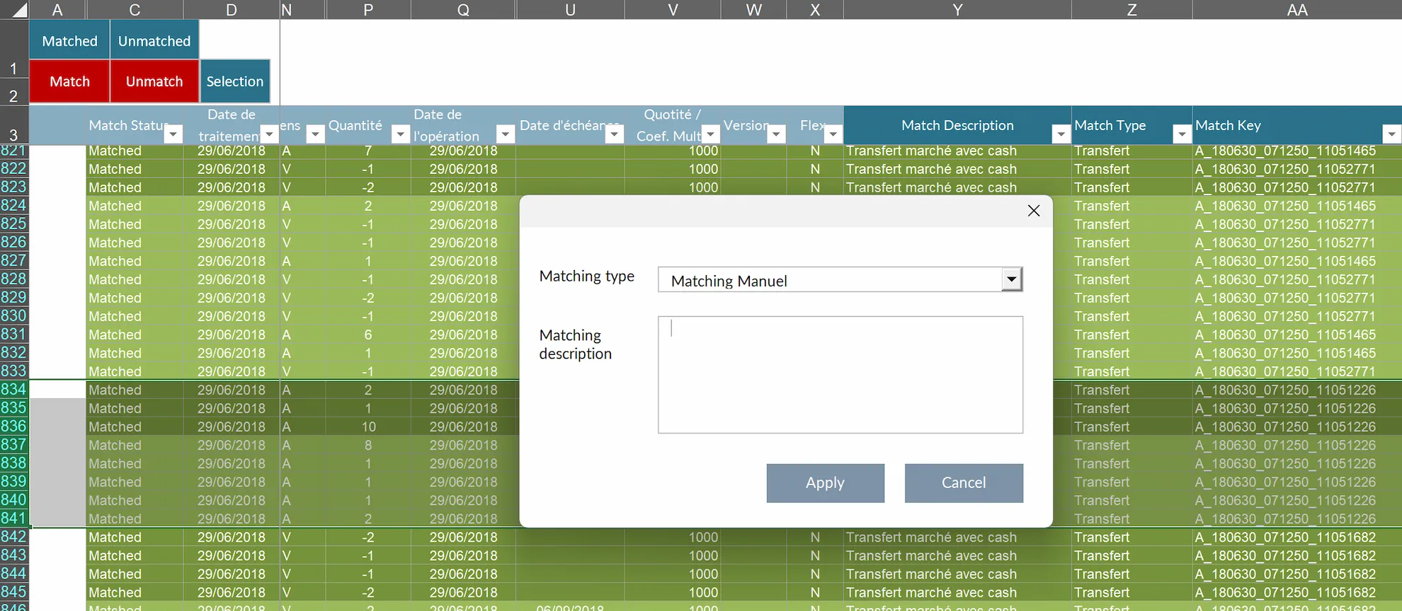 Interface de rapprochement manuel assisté