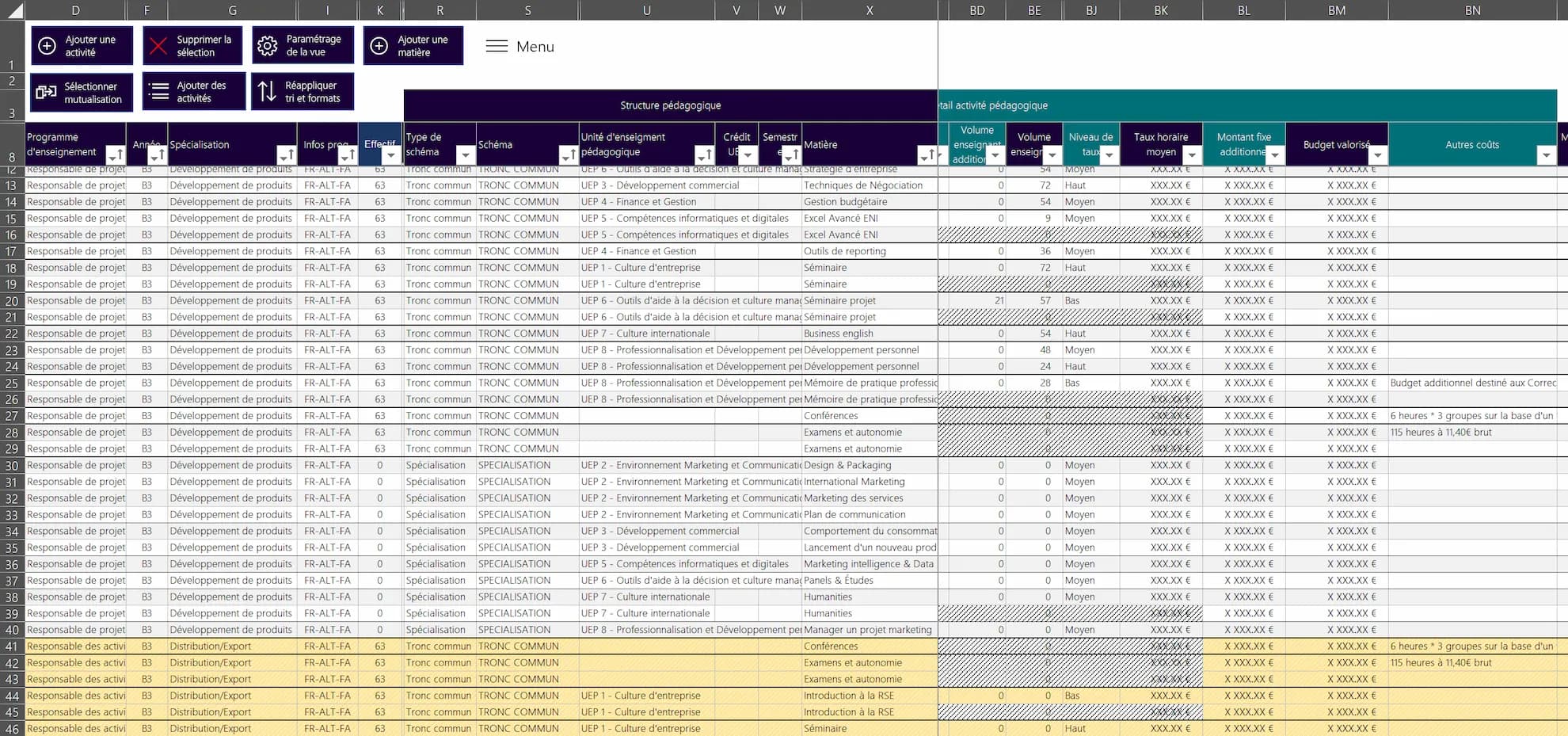 Interface de structuration des programmes